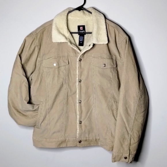 Chaps Corduroy Sherpa-Lined Trucker Jacket L Tan - Picture 1 of 8